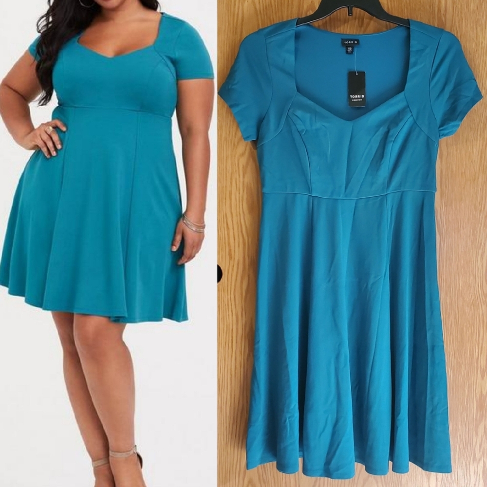Torrid aqua ponte skater mini dress short sleeve size 10